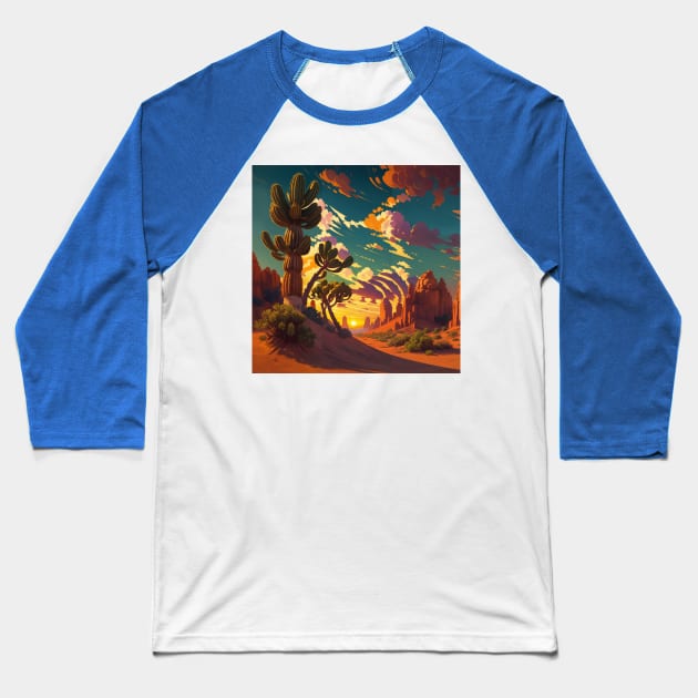 Hidden Cat in Desert Landscape Sunset Baseball T-Shirt by ravel.live